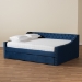 Baxton Studio Raphael Modern and Contemporary Navy Blue Velvet Fabric Upholstered Queen Size Daybed with Trundle - BSOCF9228 -Navy Blue Velvet-Daybed-Q/T