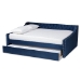 Baxton Studio Raphael Modern and Contemporary Navy Blue Velvet Fabric Upholstered Queen Size Daybed with Trundle - BSOCF9228 -Navy Blue Velvet-Daybed-Q/T