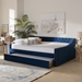 Baxton Studio Raphael Modern and Contemporary Navy Blue Velvet Fabric Upholstered Queen Size Daybed with Trundle - BSOCF9228 -Navy Blue Velvet-Daybed-Q/T
