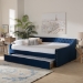 Baxton Studio Raphael Modern and Contemporary Navy Blue Velvet Fabric Upholstered Queen Size Daybed with Trundle - BSOCF9228 -Navy Blue Velvet-Daybed-Q/T