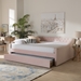 Baxton Studio Raphael Modern and Contemporary Pink Velvet Fabric Upholstered Full Size Daybed with Trundle - BSOCF9228 -Pink Velvet-Daybed-F/T