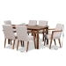 Baxton Studio Glenda Mid-Century Modern Greyish Beige Fabric Upholstered and Walnut Brown Finished Wood 7-Piece Dining Set - BSOBBT5267-Greyish Beige/Walnut-7PC Dining Set