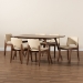 Baxton Studio Afton Mid-Century Modern Beige Faux Leather Upholstered and Walnut Brown Finished Wood 7-Piece Dining Set - BSORDC827-Beige/Walnut-7PC Dining Set