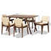 Baxton Studio Afton Mid-Century Modern Beige Faux Leather Upholstered and Walnut Brown Finished Wood 7-Piece Dining Set - BSORDC827-Beige/Walnut-7PC Dining Set