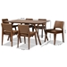 Baxton Studio Afton Mid-Century Modern Brown Faux Leather Upholstered and Walnut Brown Finished Wood 7-Piece Dining Set - BSORDC827-Brown/Walnut-7PC Dining Set