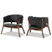 Baxton Studio Baron Mid-Century Modern Dark Grey Fabric Upholstered and Walnut Brown Finished Wood 2-Piece Living Room Accent Chair Set