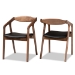 Baxton Studio Harland Mid-Century Modern Black Faux Leather Upholstered and Walnut Brown Finished Wood 2-Piece Dining Chair Set