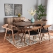 Baxton Studio Harland Mid-Century Modern Black Faux Leather Upholstered and Walnut Brown Finished Wood 7-Piece Dining Set - BSORDC809B-AC-Black/Walnut-7PC Dining Set