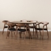 Baxton Studio Harland Mid-Century Modern Black Faux Leather Upholstered and Walnut Brown Finished Wood 7-Piece Dining Set - BSORDC809B-AC-Black/Walnut-7PC Dining Set