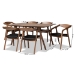 Baxton Studio Harland Mid-Century Modern Black Faux Leather Upholstered and Walnut Brown Finished Wood 7-Piece Dining Set - BSORDC809B-AC-Black/Walnut-7PC Dining Set