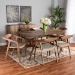 Baxton Studio Harland Mid-Century Modern Grey Faux Leather Upholstered and Walnut Brown Finished Wood 7-Piece Dining Set - BSORDC809B-AC-Steel/Walnut-7PC Dining Set