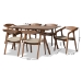 Baxton Studio Harland Mid-Century Modern Grey Faux Leather Upholstered and Walnut Brown Finished Wood 7-Piece Dining Set - BSORDC809B-AC-Steel/Walnut-7PC Dining Set