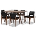 Baxton Studio Afton Mid-Century Modern Black Faux Leather Upholstered and Walnut Brown Finished Wood 7-Piece Dining Set - BSORDC827-Black/Walnut-7PC Dining Set