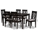 Baxton Studio Cherese Modern and Contemporary Grey Fabric Upholstered and Dark Brown Finished Wood 7-Piece Dining Set - BSORH334C-Grey/Dark Brown-7PC Dining Set