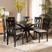 Baxton Studio Callie Modern and Contemporary Grey Fabric Upholstered and Dark Brown Finished Wood 7-Piece Dining Set - BSOCallie-Grey/Dark Brown-7PC Dining Set