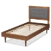 Baxton Studio Greta Mid-Century Modern Dark Grey Fabric Upholstered and Walnut Brown Finished Wood Twin Size Platform Bed - BSOGreta-Dark Grey/Ash Walnut-Twin
