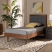 Baxton Studio Greta Mid-Century Modern Dark Grey Fabric Upholstered and Walnut Brown Finished Wood Twin Size Platform Bed - BSOGreta-Dark Grey/Ash Walnut-Twin