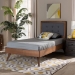 Baxton Studio Alida Mid-Century Modern Dark Grey Fabric Upholstered and Walnut Brown Finished Wood Twin Size Platform Bed - BSOAlida-Dark Grey/Ash Walnut-Twin
