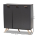 Baxton Studio Kelson Modern and Contemporary Dark Grey and Gold Finished Wood 3-Door Shoe Cabinet - BSOLV19SC1915-Dark Grey-Shoe Cabinet