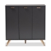 Baxton Studio Kelson Modern and Contemporary Dark Grey and Gold Finished Wood 3-Door Shoe Cabinet - BSOLV19SC1915-Dark Grey-Shoe Cabinet