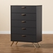 Baxton Studio Kelson Modern and Contemporary Dark Grey and Gold Finished Wood 5-Drawer Chest - BSOLV19COD1923-Dark Grey-5DW-Chest