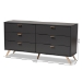Baxton Studio Kelson Modern and Contemporary Dark Grey and Gold Finished Wood 6-Drawer Dresser - BSOLV19COD19231-Dark Grey-6DW-Dresser