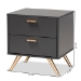 Baxton Studio Kelson Modern and Contemporary Dark Grey and Gold Finished Wood 2-Drawer Nightstand - BSOLV19ST1924-Dark Grey-NS