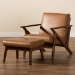 Baxton Studio Bianca Mid-Century Modern Walnut Brown Finished Wood and Tan Faux Leather Effect 2-Piece Lounge chair and Ottoman Set - BSOBianca-Tan/Walnut Brown-2PC Set