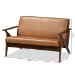 Baxton Studio Bianca Mid-Century Modern Walnut Brown Finished Wood and Tan Faux Leather Effect Loveseat - BSOBianca-Tan/Walnut Brown-LS