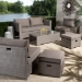 Baxton Studio Haina Modern and Contemporary Grey Fabric Upholstered and Grey Finished Synthetic Rattan 6-Piece Patio Set - BSOMLM-210592-Light Grey
