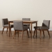Baxton Studio Nexus Mid-Century Modern Gravel Fabric Upholstered and Walnut Brown Finished Wood 5-Piece Dining Set - BSOBBT5280-Gravel/Walnut-5PC Dining Set