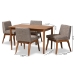 Baxton Studio Nexus Mid-Century Modern Gravel Fabric Upholstered and Walnut Brown Finished Wood 5-Piece Dining Set - BSOBBT5280-Gravel/Walnut-5PC Dining Set