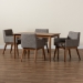 Baxton Studio Dorina Mid-Century Modern Gravel Fabric Upholstered and Walnut Brown Finished Wood 5-Piece Dining Set - BSOBBT5281-Gravel/Walnut-5PC Dining Set