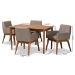 Baxton Studio Dorina Mid-Century Modern Gravel Fabric Upholstered and Walnut Brown Finished Wood 5-Piece Dining Set - BSOBBT5281-Gravel/Walnut-5PC Dining Set