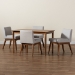 Baxton Studio Nexus Mid-Century Modern Greyish Beige Fabric Upholstered and Walnut Brown Finished Wood 5-Piece Dining Set - BSOBBT5280-Greyish Beige/Walnut-5 PC Dining Set