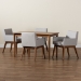 Baxton Studio Dorina Mid-Century Modern Greyish Beige Fabric Upholstered and Walnut Brown Finished Wood 5-Piece Dining Set - BSOBBT5281-Greyish Beige/Walnut-5PC Dining Set