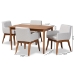 Baxton Studio Dorina Mid-Century Modern Greyish Beige Fabric Upholstered and Walnut Brown Finished Wood 5-Piece Dining Set - BSOBBT5281-Greyish Beige/Walnut-5PC Dining Set