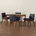 Baxton Studio Nexus Mid-Century Modern Dark Grey Fabric Upholstered and Walnut Brown Finished Wood 5-Piece Dining Set - BSOBBT5280-Dark Grey/Walnut-5PC Dining Set