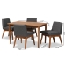 Baxton Studio Nexus Mid-Century Modern Dark Grey Fabric Upholstered and Walnut Brown Finished Wood 5-Piece Dining Set - BSOBBT5280-Dark Grey/Walnut-5PC Dining Set