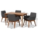 Baxton Studio Dorina Mid-Century Modern Dark Grey Fabric Upholstered and Walnut Brown Finished Wood 5-Piece Dining Set - BSOBBT5281-Dark Grey/Walnut-5PC Dining Set