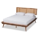 Baxton Studio Nura Mid-Century Modern Walnut Brown Finished Wood and Synthetic Rattan Full Size Platform Bed