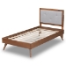 Baxton Studio Laima Mid-Century Modern Light Grey Fabric Upholstered and Walnut Brown Finished Wood Twin Size Platform Bed - BSOLaima-Light Grey/Walnut-Twin