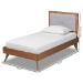 Baxton Studio Laima Mid-Century Modern Light Grey Fabric Upholstered and Walnut Brown Finished Wood Twin Size Platform Bed - BSOLaima-Light Grey/Walnut-Twin