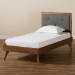 Baxton Studio Laima Mid-Century Modern Dark Grey Fabric Upholstered and Walnut Brown Finished Wood Twin Size Platform Bed - BSOLaima-Dark Grey/Walnut-Twin