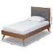 Baxton Studio Laima Mid-Century Modern Dark Grey Fabric Upholstered and Walnut Brown Finished Wood Twin Size Platform Bed - BSOLaima-Dark Grey/Walnut-Twin
