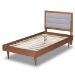 Baxton Studio Seren Mid-Century Modern Light Grey Fabric Upholstered and Walnut Brown Finished Wood Twin Size Platform Bed - BSOSeren-Light Grey/Walnut-Twin-HB