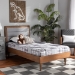 Baxton Studio Seren Mid-Century Modern Light Grey Fabric Upholstered and Walnut Brown Finished Wood Twin Size Platform Bed - BSOSeren-Light Grey/Walnut-Twin-HB