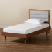 Baxton Studio Seren Mid-Century Modern Light Grey Fabric Upholstered and Walnut Brown Finished Wood Twin Size Platform Bed - BSOSeren-Light Grey/Walnut-Twin-HB