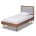 Baxton Studio Seren Mid-Century Modern Light Grey Fabric Upholstered and Walnut Brown Finished Wood Twin Size Platform Bed - BSOSeren-Light Grey/Walnut-Twin-HB
