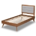 Baxton Studio Linn Mid-Century Modern Light Grey Fabric Upholstered and Walnut Brown Finished Wood Twin Size Platform Bed - BSOLinn-Light Grey/Walnut-Twin